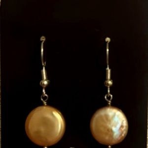 Genuine Mustard Yellow Pearl earrings
